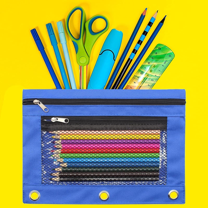 Cinvo Pencil Pouch 3 Ring Binder Pouch Zippered Pencil Case Canvas Pencil Bag with 2 Compartments (Set of 2, Blue and Orange) - Image 4
